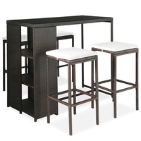 5 Piece Garden Bar Set with Cushions Poly Rattan Brown vidaXL