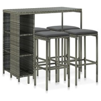 5 Piece Garden Bar Set with Cushions Poly Rattan Grey vidaXL
