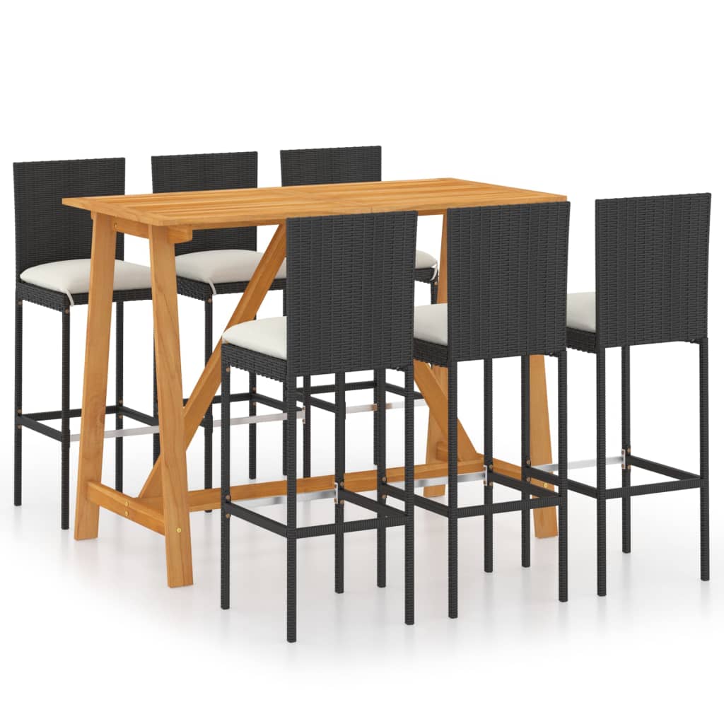 Garden Bar Set 7 Piece with Cushions Black Table and Stool Furniture
