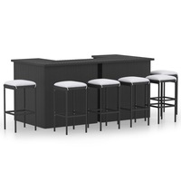 8 Piece Garden Bar Set with Cushions Poly Rattan Black vidaXL