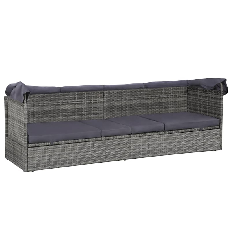 Garden Bed with Canopy Grey 205x62 cm Poly Rattan MyDeal
