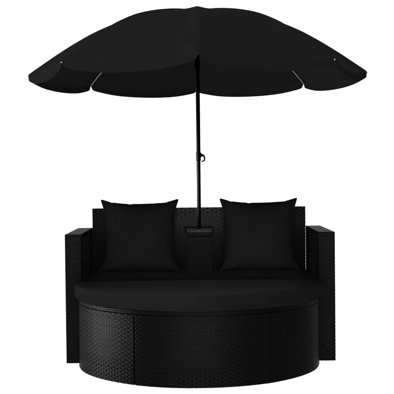 Buy Garden Bed with Parasol Poly Rattan Black MyDeal