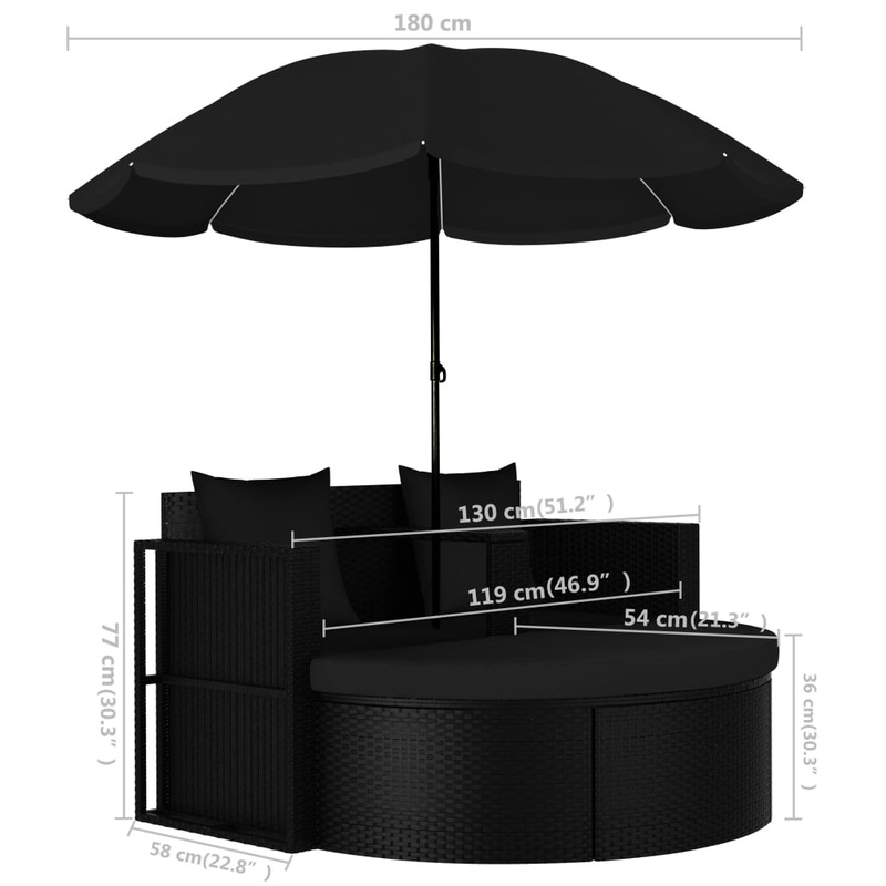 Buy Garden Bed with Parasol Poly Rattan Black MyDeal
