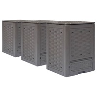 Garden Composters 3 pcs Brown 60x60x83 cm 900 L Plastic Rattan vidaXL