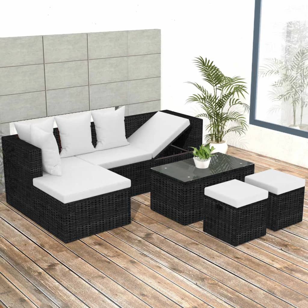 4 Piece Garden Lounge Set with Cushions Poly Rattan Black vidaXL