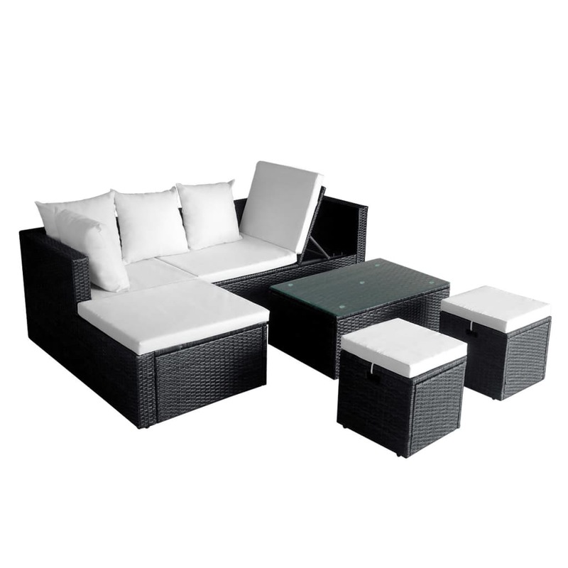 Buy 4 Piece Garden Lounge Set with Cushions Poly Rattan Black vidaXL ...