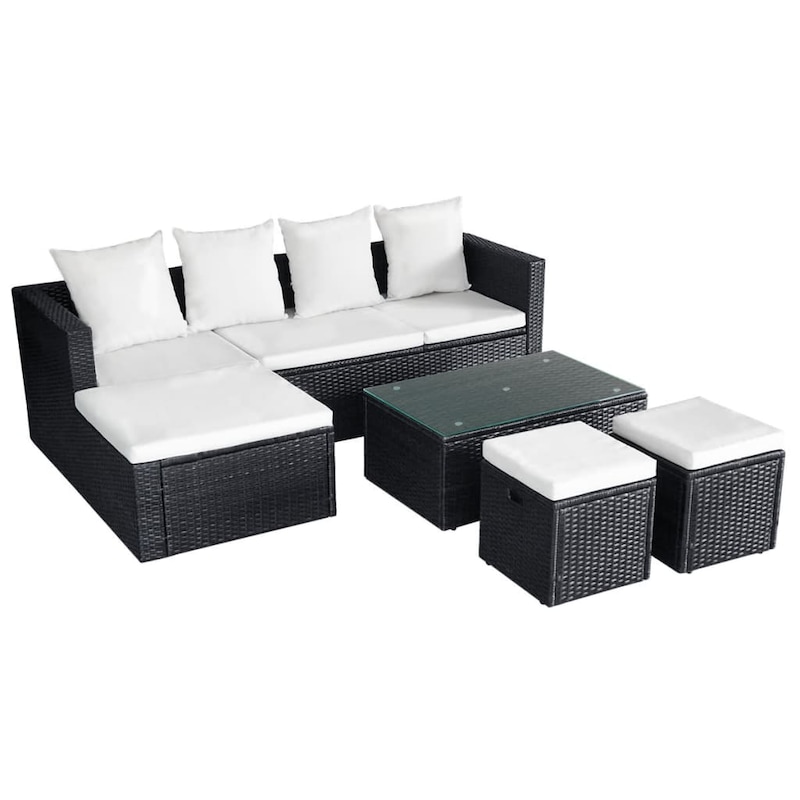 Buy 4 Piece Garden Lounge Set With Cushions Poly Rattan Black Vidaxl 