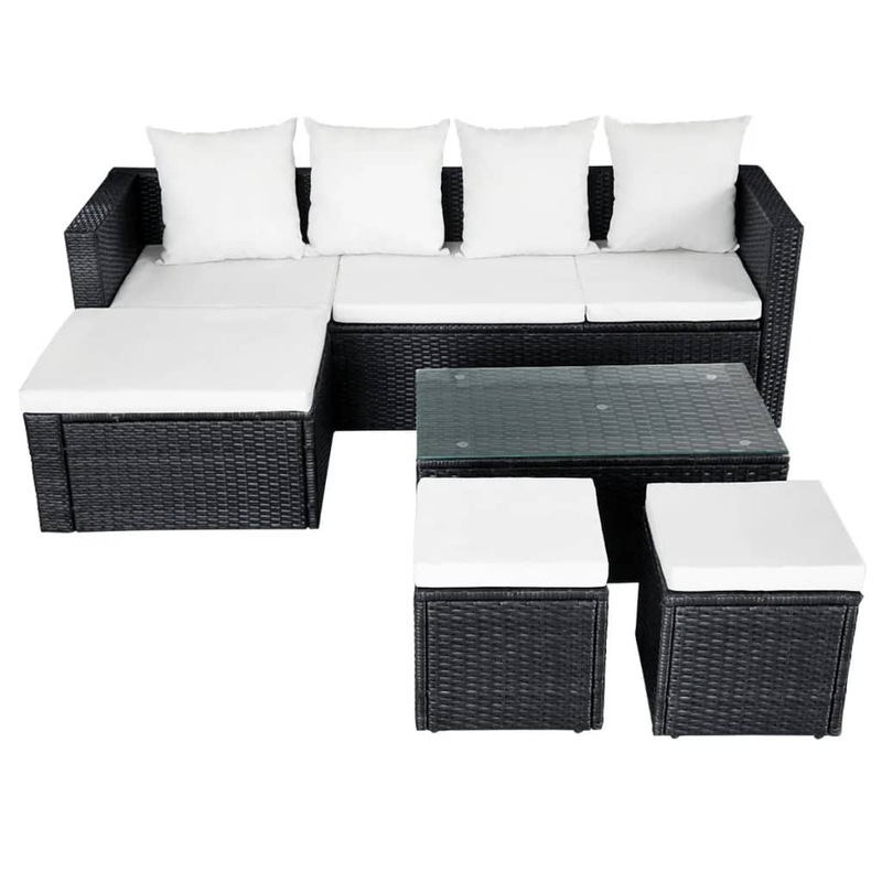 Buy 4 Piece Garden Lounge Set with Cushions Poly Rattan Black vidaXL