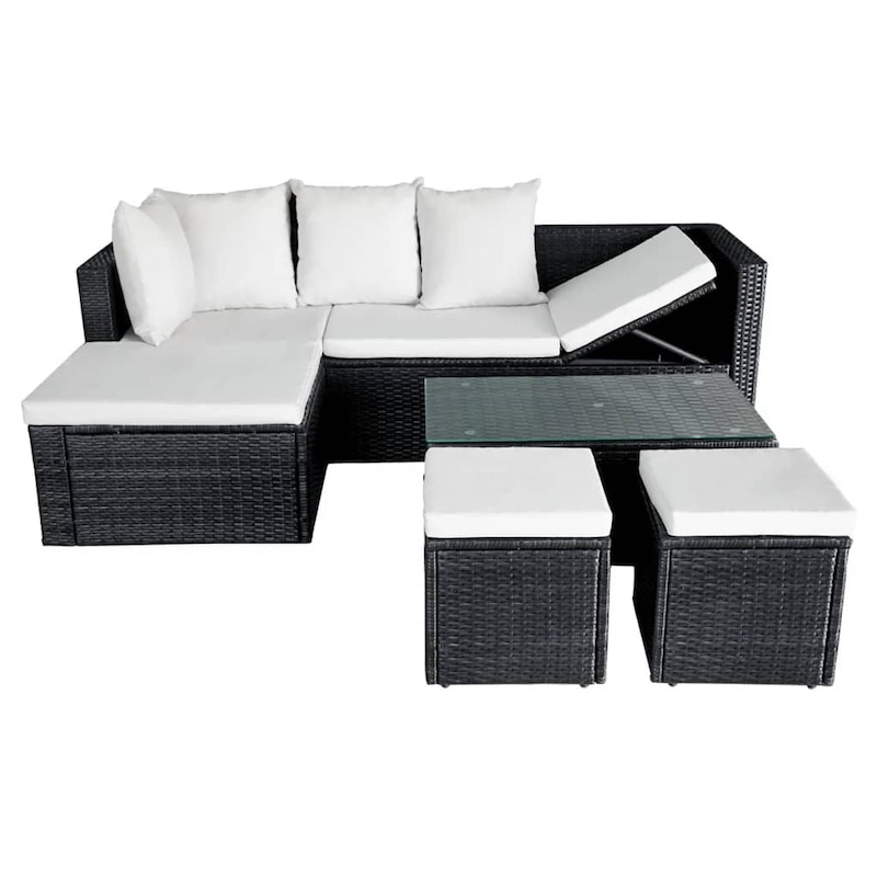 Buy 4 Piece Garden Lounge Set with Cushions Poly Rattan Black vidaXL ...