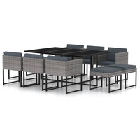 11 Piece Garden Dining Set with Cushions Poly Rattan Grey vidaXL