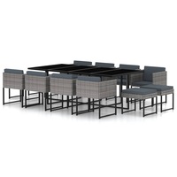 13 Piece Garden Dining Set with Cushions Poly Rattan Grey vidaXL