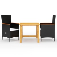 3 Piece Garden Dining Set Black vidaXL