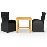 3 Piece Garden Dining Set Black vidaXL
