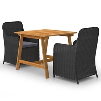 3 Piece Garden Dining Set Black vidaXL