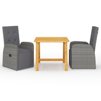 3 Piece Garden Dining Set Grey vidaXL
