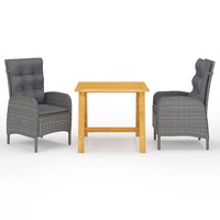 3 Piece Garden Dining Set Grey vidaXL