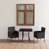 3 Piece Garden Dining Set Poly Rattan Black vidaXL