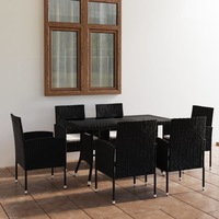 Garden Dining Set 7 Piece Poly Rattan Black Outdoor Patio Furniture