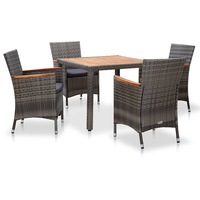 5 Piece Garden Dining Set with Cushions Poly Rattan Grey vidaXL