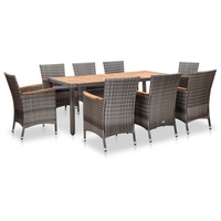9 Piece Garden Dining Set with Cushions Poly Rattan Grey vidaXL