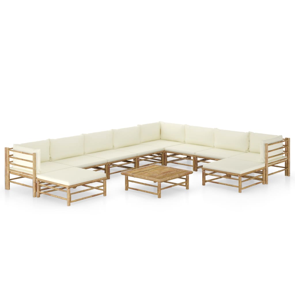 11 Piece Garden Lounge Set with Cream White Cushions Bamboo vidaXL