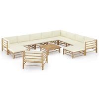12 Piece Garden Lounge Set with Cream White Cushions Bamboo vidaXL