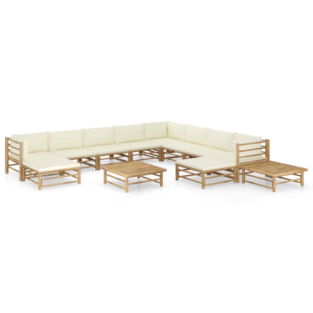12 Piece Garden Lounge Set with Cream White Cushions Bamboo vidaXL