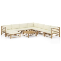 9 Piece Garden Lounge Set with Cream White Cushions Bamboo vidaXL