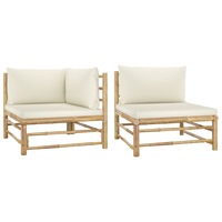 2 Piece Garden Lounge Set with Cream White Cushions Bamboo vidaXL