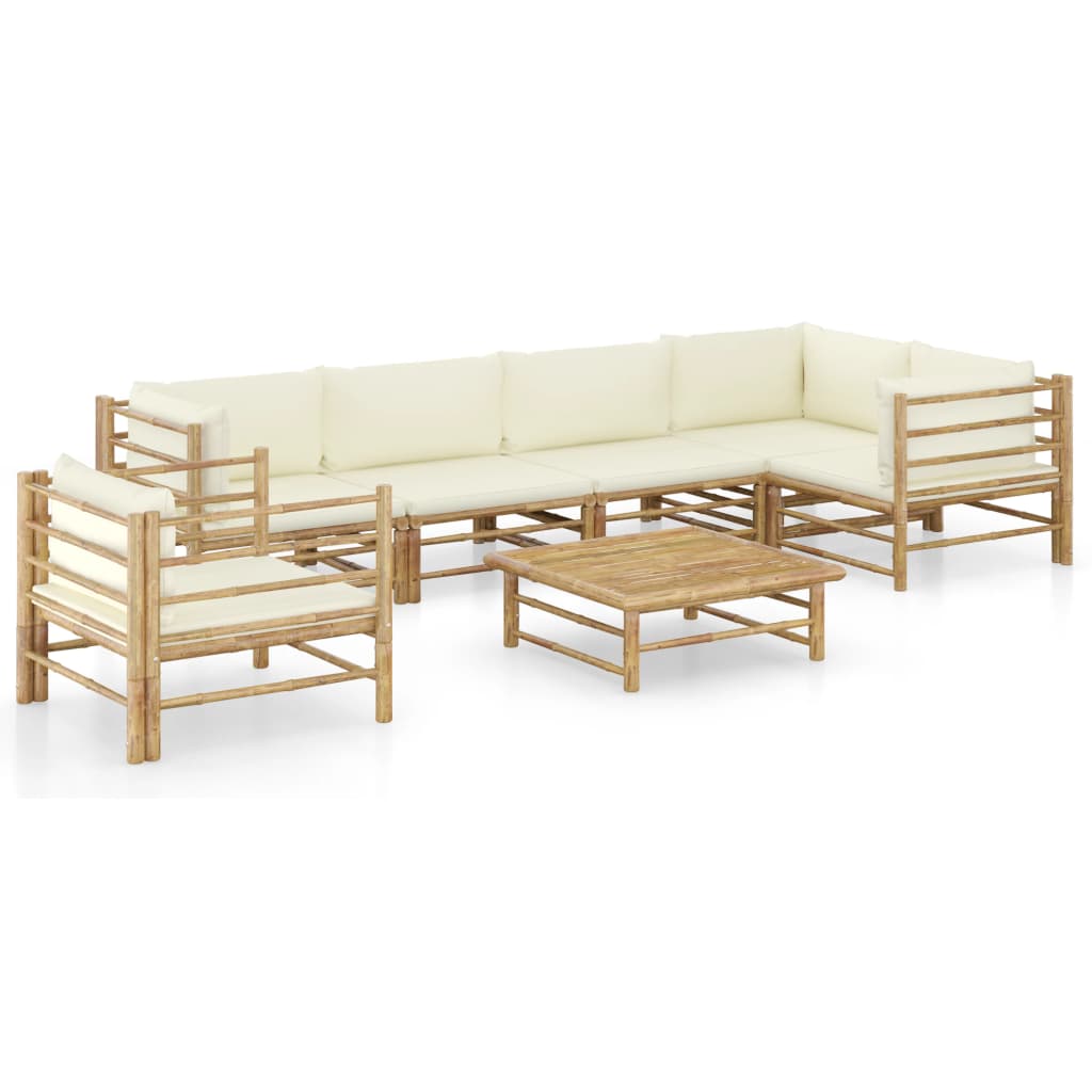 7 Piece Garden Lounge Set with Cream White Cushions Bamboo vidaXL