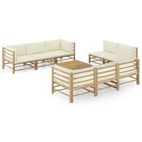 9 Piece Garden Lounge Set with Cream White Cushions Bamboo vidaXL