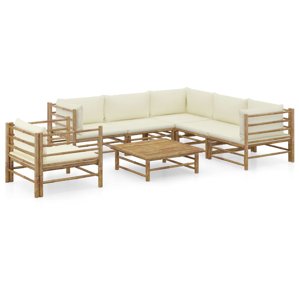 7 Piece Garden Lounge Set with Cream White Cushions Bamboo vidaXL