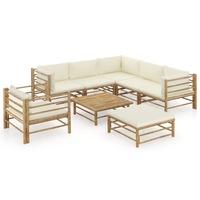 8 Piece Garden Lounge Set with Cream White Cushions Bamboo vidaXL