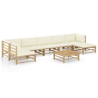 8 Piece Garden Lounge Set with Cream White Cushions Bamboo vidaXL