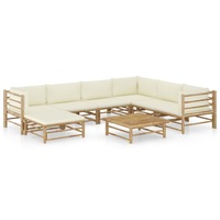 8 Piece Garden Lounge Set with Cream White Cushions Bamboo vidaXL