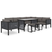10 Piece Garden Lounge Set with Cushions Poly Rattan Anthracite vidaXL