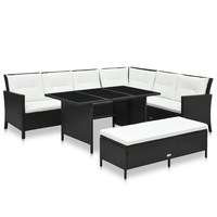 3 Piece Garden Lounge Set with Cushions Poly Rattan Black vidaXL
