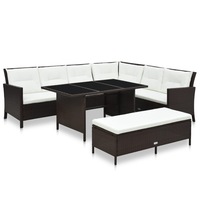3 Piece Garden Lounge Set with Cushions Poly Rattan Brown vidaXL