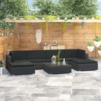 7 Piece Garden Lounge Set with Cushions Poly Rattan Black vidaXL