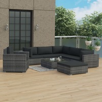 8 Piece Garden Lounge Set with Cushions Poly Rattan Grey vidaXL