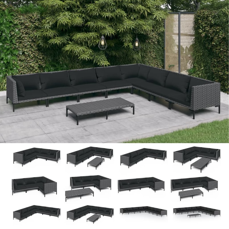 Buy Garden Lounge Set with Cushions Dark Grey Outdoor Sofa Set Multi
