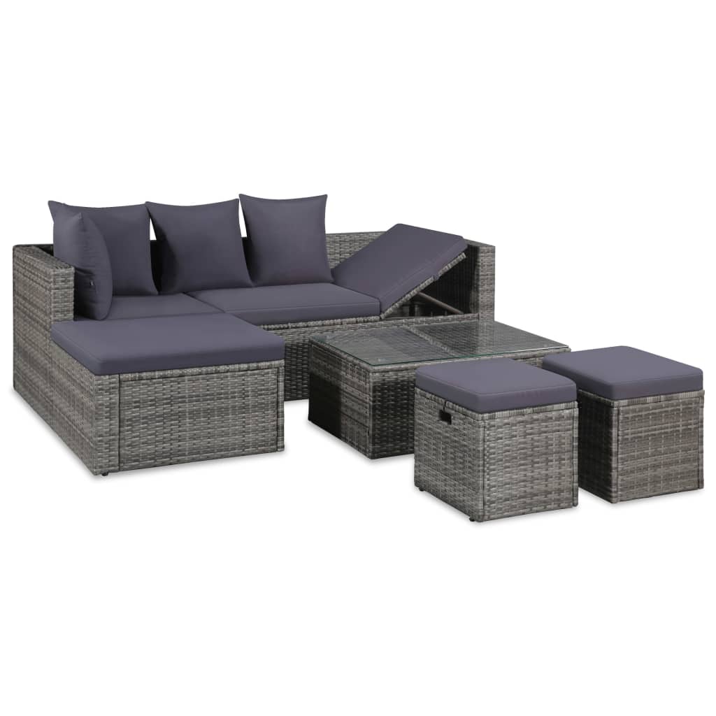 4 Piece Garden Lounge Set with Cushions Poly Rattan Grey vidaXL