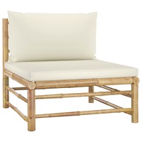 Garden Middle Sofa with Cream White Cushions Bamboo vidaXL