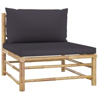Garden Middle Sofa with Dark Grey Cushions Bamboo vidaXL