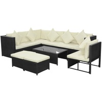 8 Piece Garden Lounge Set with Cushions Poly Rattan Black vidaXL