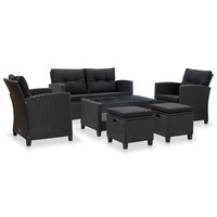 6 Piece Garden Sofa Set with Cushions Poly Rattan Black vidaXL