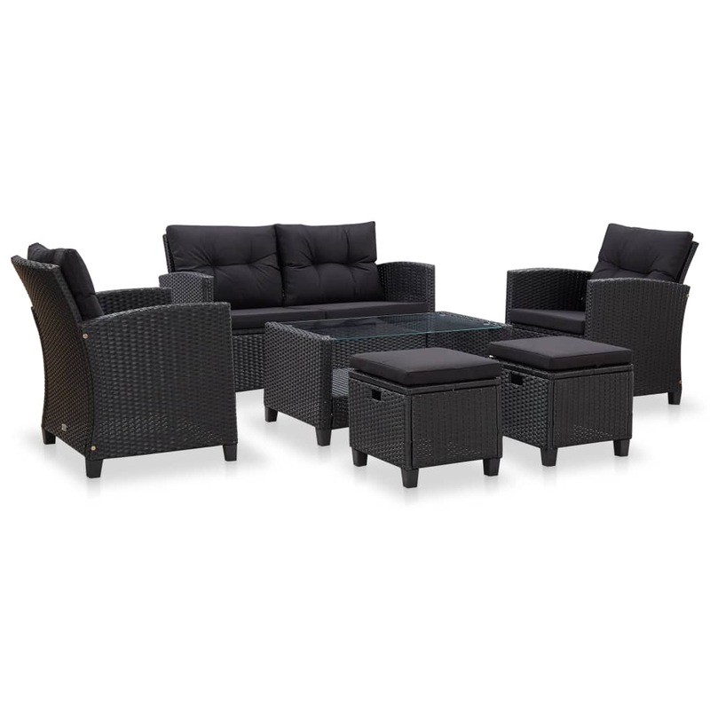 Buy 6 Piece Garden Sofa Set with Cushions Poly Rattan Black vidaXL MyDeal