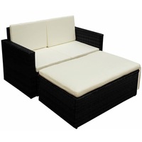 2 Piece Garden Lounge Set with Cushions Poly Rattan Black vidaXL