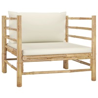 Garden Sofa with Cream White Cushions Bamboo vidaXL