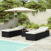 3 Piece Garden Sun Loungers with Tea Table Poly Rattan Black vidaXL